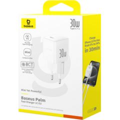 Baseus Sienas ātrais lādētājs Palm 30W USB-C QC3.0 PD3.0, balts Jaunumi - Viedierices