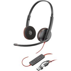 HP Poly Blackwire 3220 Stereo Wired Headset, USB-C, USB-C/A Adapter, Black Austiņas