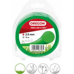 Trimmera aukla, apaļa, zaļa, 2,0 mm, 15 m, OREGON Piederumi dārza tehnikai