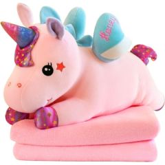 Leantoys Maskotka Przytulanka Pluszowy Jednorożec Z Kocem 160 x 110 cm Różowy 55cm Mīkstās rotaļlietas