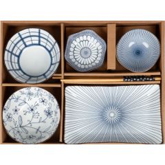 Komplekts SOMETSUKE - 4 bļodas, šķīvis un irbulīši, zils Citi trauki