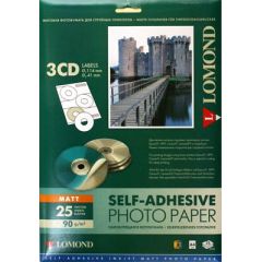 Lomond Self Adhesive Inkjet Photo Paper Matte A4, 25 sheets x3CD 114/41mm Papīrs printeriem