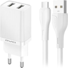 Сетевая зарядка Awei C15T-EU 10W 2xUSB-A + USB-A to USB-C cable 1.0m белая Зарядные устройства