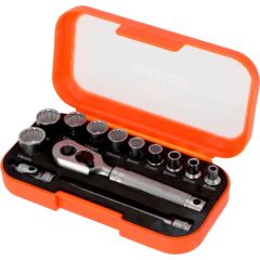 Bahco 1/4" Square Drive Socket Set with Metric Bi-Hex Profile - 13 Pcs Atslēgu komplekti