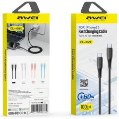 USB cable Awei CL-182C USB-C to USB-C 1.0m white Data USB kabeļi