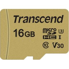 Memory card Transcend microSDHC USD500S 16GB CL10 UHS-I U3 Up to 95MB/S +adapter Atmiņas kartes micro SD SDHC