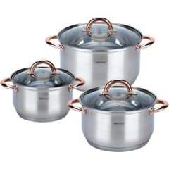 KINGHoff rozā zelta krāsas katlu komplekts, 6 daļas, Ø18, Ø20, Ø24, KH 1762 Katli