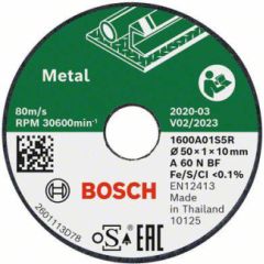 Griešanas disks Bosch 1600A01S5Y; 50x1,0x10 mm Dažādi diski