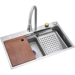 Daudzfunkcionālā virtuves izlietne no nerūsējošā tērauda VENTO 75X45X22 satīna krāsa Jaunumi Sadz. tehnika