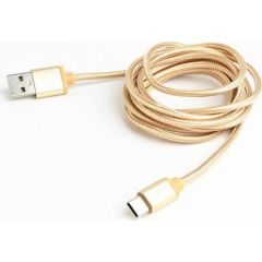 Gembird USB 2.0 cable to type-C, cotton braided, metal connectors, 1.8m, gold