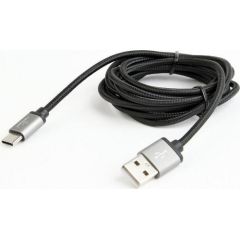 Gembird USB 2.0 cable to type-C, cotton braided, metal connectors, 1.8m, black