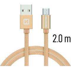 Swissten Textile Quick Charge Universāls Micro USB Datu un Uzlādes Kabelis 2.0m Zelta