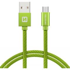 Swissten Textile Quick Charge Universāls Micro USB Datu un Uzlādes Kabelis 0.2m Zaļš Data USB kabeļi