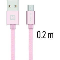 Swissten Textile Quick Charge Universāls Micro USB Datu un Uzlādes Kabelis 0.2m Rozā