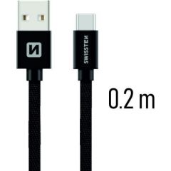 Swissten Textile Universāls Quick Charge 3.1 USB-C Datu un Uzlādes Kabelis 20 cm Melns