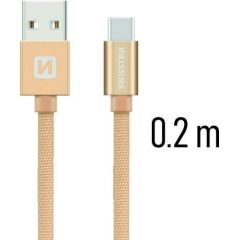 Swissten Textile Universāls Quick Charge 3.1 USB-C Datu un Uzlādes Kabelis 20 cm Zeltains Data USB kabeļi