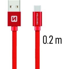 Swissten Textile Universāls Quick Charge 3.1 USB-C Datu un Uzlādes Kabelis 20 cm Sarkans