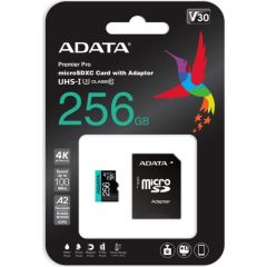 A-data ADATA 256GB Premier Pro MICROSDXC, R/W up to 100/80 MB/s, with Adapter