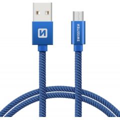Swissten Textile Universāls Micro USB Datu un Uzlādes Kabelis 1.2m Zils