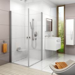 RAVAK CRV1-90 Durvis dušas stūrim, satīns + caurspīdīgs stikls