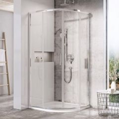 RAVAK BLSCP4-90 dušas kabīne-stūris ar bīdāmām durvīm, 90x90cm, pusaplis, hromēts rāmis, spīdīga+ caurspīdīgs stikls