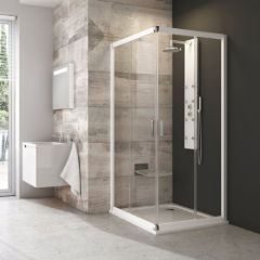 RAVAK Blix BLRV2-80 dušas stūris ar bīdāmām durvīm 80x80cm, kvadrāts, balts+ caurspīdīgs stikls