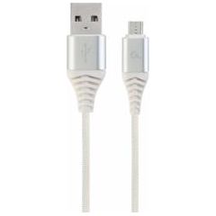 Gembird USB Male - Micro USB Male Premium cotton braided 1m Silver/White