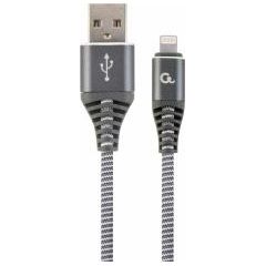 Gembird USB Male - Lightning Male Premium cotton braided 1m Space Grey/White
