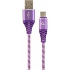 Gembird USB Male - USB Type C Male Premium cotton braided 2m Purple/White