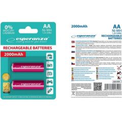 ESPERANZA EZA103R - RECHARGEABLE BATTERIES Ni-MH AA 2000MAH 2PCS - RED Baterijas un akumulatori