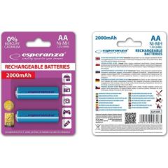 ESPERANZA EZA103B - RECHARGEABLE BATTERIES Ni-MH AA 2000MAH 2PCS - BLUE Baterijas un akumulatori
