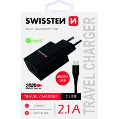 Swissten Premium Зарядное устройство USB 2.1А / 10.5W С проводом Micro USB 120 см Черный