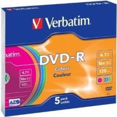 DVD-R Verbatim [ 5pcs, 4.7GB, 16x, slim jewel case, Colour ] CD DVD Matricas Diski