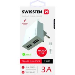 Swissten Premium Зарядное устройство USB 2.1А / 10.5W С проводом Micro USB 120 см Белое