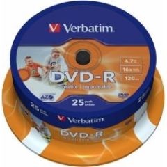 Matricas DVD-R AZO Verbatim 4.7GB 16x Wide Printable ID Brand 25 Pack Spindle
