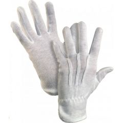 Kokvilnas darba cimdi pirkstaiņi ar gumijas punktiem vienā pusē ar izmēru S/7, balti pāris