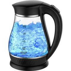 Adler Kettle  AD 1274  Standard, Plastic, glass, Black/ transparent, 2200 W, 360° rotational base, 1.7 L