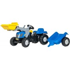 Rolly Toys Bērnu traktors ar pedāļiem rollyKid NH T7040 ar kausu un  piekabi  (2,5-5 gadiem) 023929 Vācija Automašina ar pedāļiem