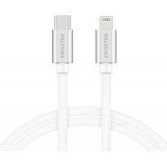 Swissten Textile Universāls Quick Charge 3.1 USB-C uz Lightning Datu un Uzlādes Kabelis 1.2m Sudraba