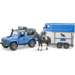 BRUDER auto Land Rover Defender Police vehicle horse trailer, horse with policeman, 02588