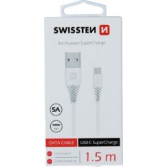Swissten 5A Super Fast Charge priekš Huawei USB-C Datu un Uzlādes Kabelis 1.5m Balts