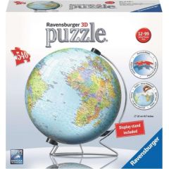 Ravensburger Art.12436 Puzzleball metallic globus, Apaļā puzle Globuss Pasaules karte, 550 gab.