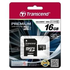 Memory card Transcend microSDHC 16GB UHS1 + Adapter Atmiņas kartes micro SD SDHC