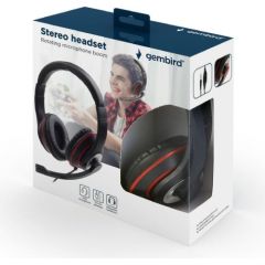 Gembird Stereo headset MHS-03-BKRD Built-in microphone, Headband/On-Ear, 3.5 mm jack, Black colour with red ring