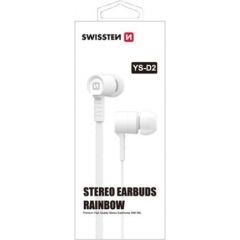 Swissten Earbuds Rainbow YS-D2 Stereo Austiņas ar Mikrofonu 3,5mm / 1.2m Baltas Austiņas