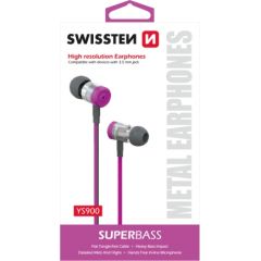 Swissten SuperBass Earbuds Metal YS900 Stereo Austiņas ar mikrofonu 3,5mm / 1.2m Rozā