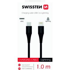 Swissten Basic Universāls Quick Charge 3.1 USB-C uz Lightning Datu un Uzlādes Kabelis 1m Melns