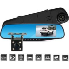 RoGer 2in1 Auto video Reģistrators ar Spogulis un atpakaļskata Kameru / Full HD / 170' / G-Sensor / MicroSD / LCD 4.3''