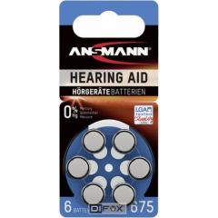 1x6 Ansmann Zinc-Air 675 (PR44) Hearing Aid Batteries