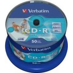 Matricas CD-R AZO Verbatim 700MB 1x- 52x Wide Printable non ID,50 Pack Spindle